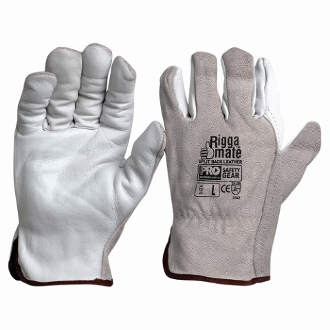 PRO RIGGAMATE NATURAL COWGRAIN PALM / SPLIT BACK GLOVES SMALL 